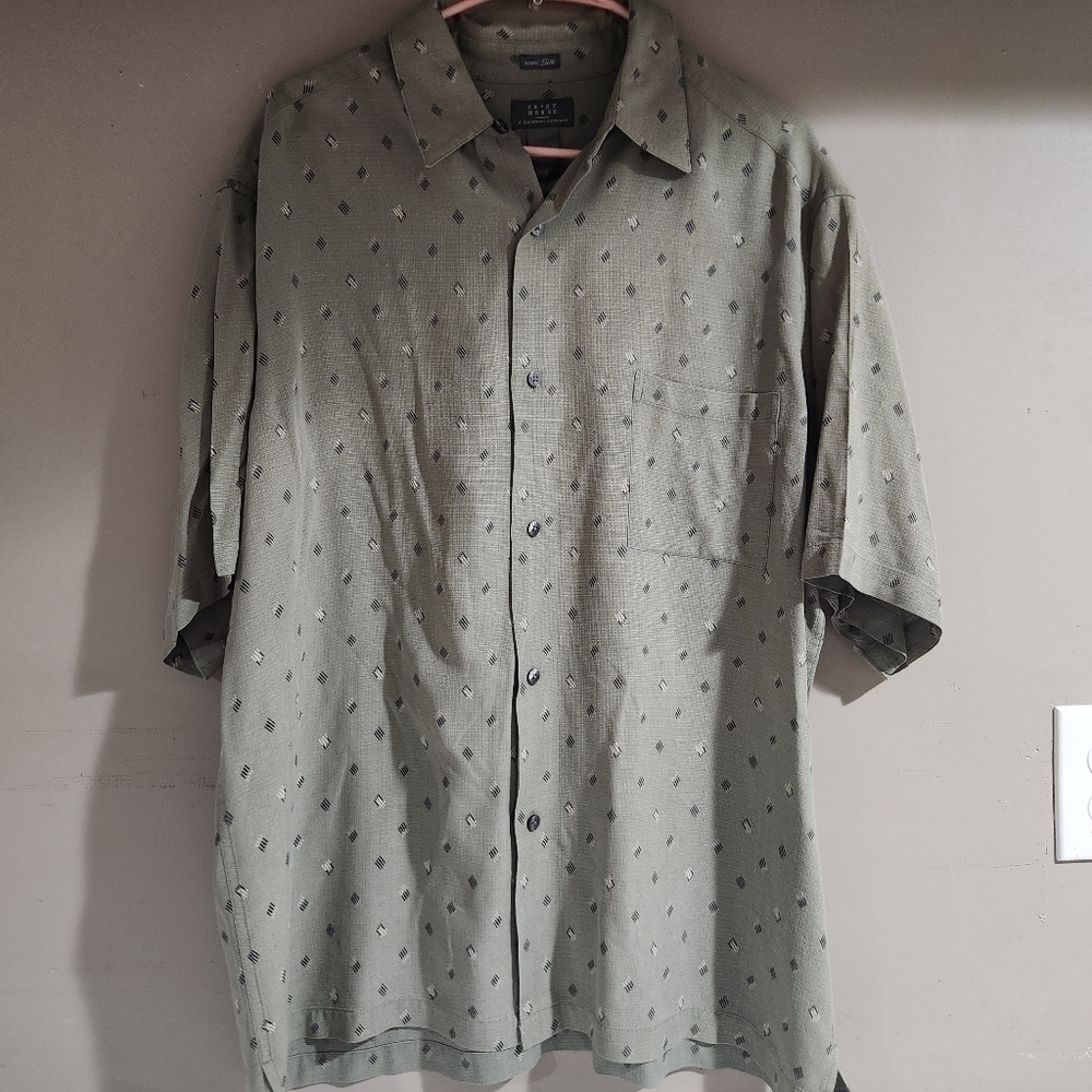Claiborne Silk Button-Up Casual Button-Down Shirts for Men XL Grey Green Color